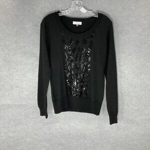 Calvin Klein Sweater Women‎ Sz M Black Sequin Wool Blend Round Neckline Pullover
